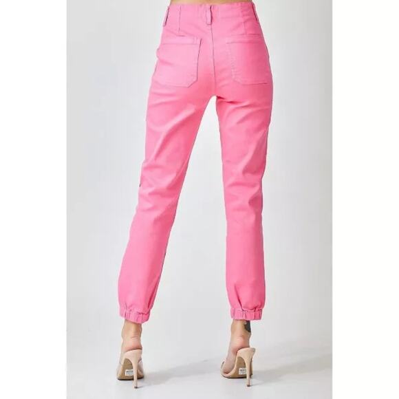 RISEN Pink Denim Style High Waist Rise Joggers Casual NEW Size 5 Waist 27 - Picture 4 of 7
